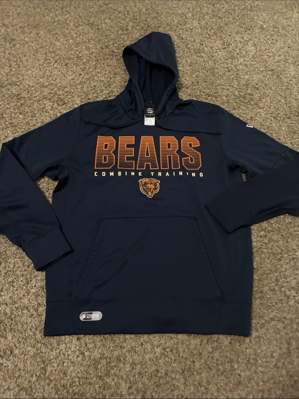 Chicago Bears Navy Performance Hoodie with Orange Logo